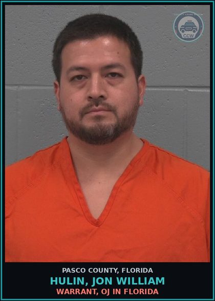 CCW arrest card for HULIN, JON WILLIAM in Pasco County: WARRANT, OJ IN FLORIDA
