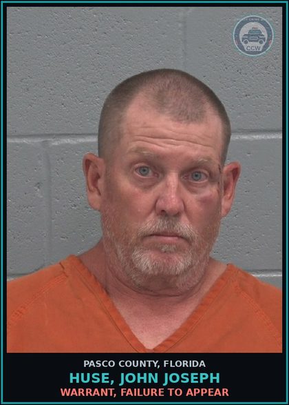 CCW arrest card for HUSE, JOHN JOSEPH in Pasco County: WARRANT, FAILURE TO APPEAR