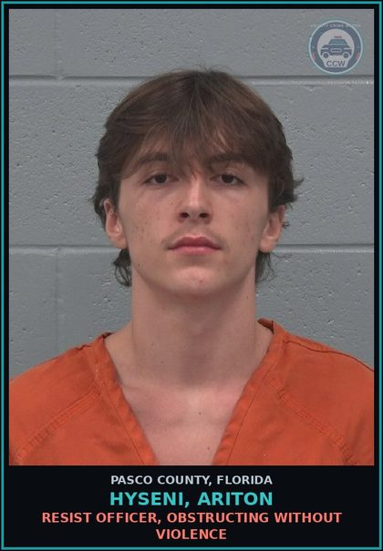 CCW arrest card for HYSENI, ARITON in Pasco County: RESIST OFFICER, OBSTRUCTING WITHOUT VIOLENCE