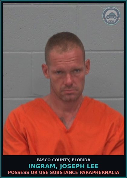 CCW arrest card for INGRAM, JOSEPH LEE in Pasco County: POSSESS OR USE DRUG PARAPHERNALIA