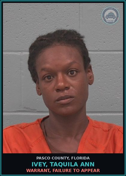 CCW arrest card for IVEY, TAQUILA ANN in Pasco County: WARRANT, FAILURE TO APPEAR