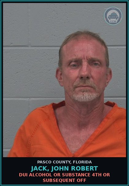 CCW arrest card for JACK, JOHN ROBERT in Pasco County: DUI ALCOHOL OR DRUG 4TH OR SUBSEQUENT OFF