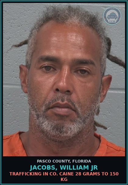 CCW arrest card for JACOBS, WILLIAM JR in Pasco County: TRAFFIC Fent/Fent ANALOGUES 4 GRAMS+