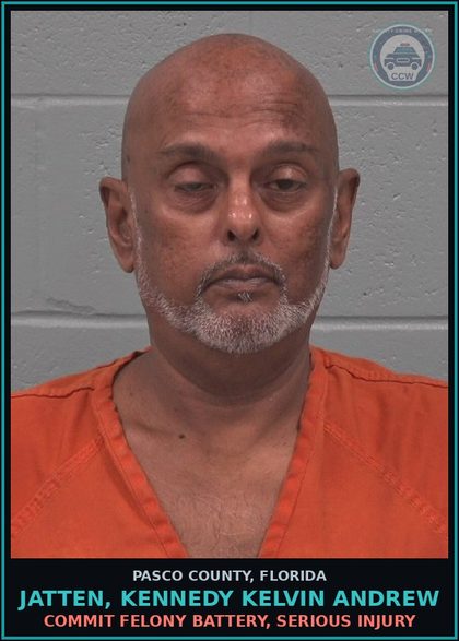 CCW arrest card for JATTEN, KENNEDY KELVIN ANDREW in Pasco County: COMMIT FELONY BATTERY, SERIOUS INJURY