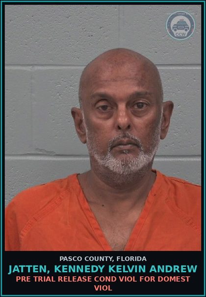CCW arrest card for JATTEN, KENNEDY KELVIN ANDREW in Pasco County: PRE TRIAL RELEASE COND VIOL FOR DOMEST VIOL