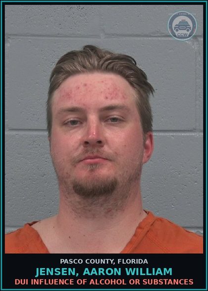 CCW arrest card for JENSEN, AARON WILLIAM in Pasco County: DUI INFLUENCE OF ALCOHOL OR DRUGS