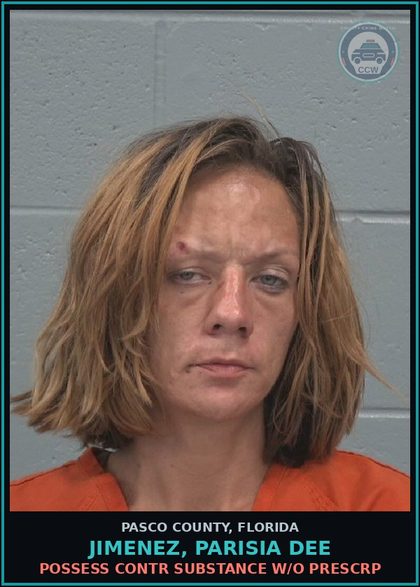 CCW arrest card for JIMENEZ, PARISIA DEE in Pasco County: POSSESS contr substance W/O PRESCRIPTION