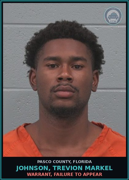 CCW arrest card for JOHNSON, TREVION MARKEL in Pasco County: WARRANT, FAILURE TO APPEAR