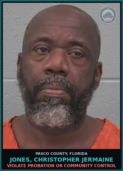 CCW arrest card for JONES, CHRISTOPHER JERMAINE in Pasco County: VIOLATE PROBATION OR COMMUNITY CONTROL