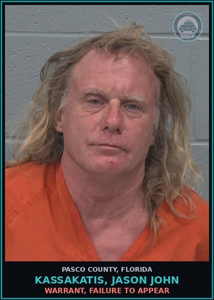 CCW arrest card for KASSAKATIS, JASON JOHN in Pasco County: WARRANT, FAILURE TO APPEAR