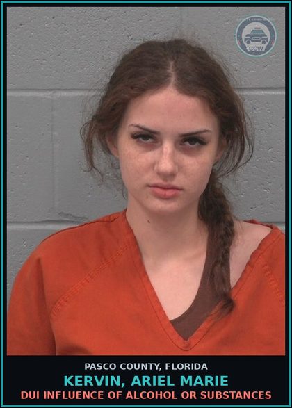 CCW arrest card for KERVIN, ARIEL MARIE in Pasco County: DUI INFLUENCE OF ALCOHOL OR DRUGS
