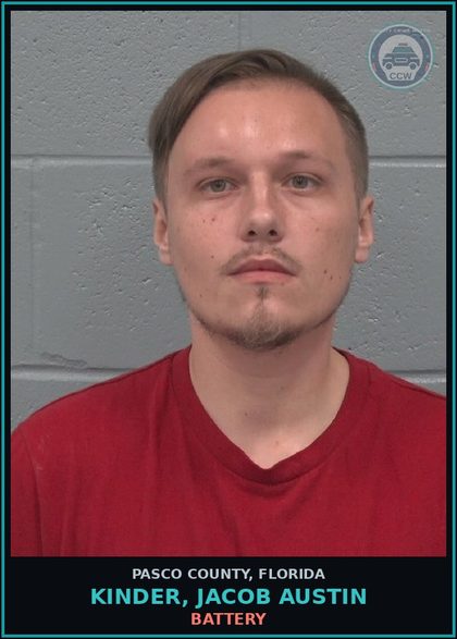 CCW arrest card for KINDER, JACOB AUSTIN in Pasco County: BATTERY