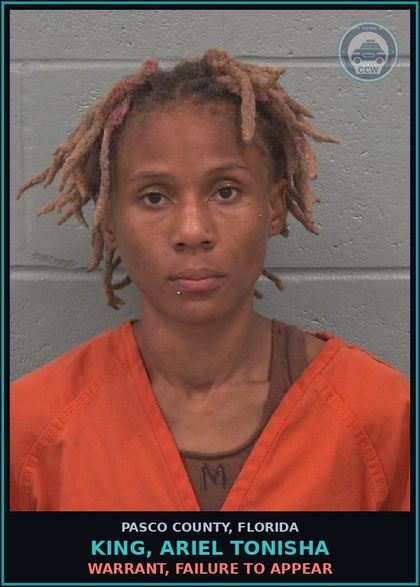 CCW arrest card for KING, ARIEL TONISHA in Pasco County: WARRANT, FAILURE TO APPEAR