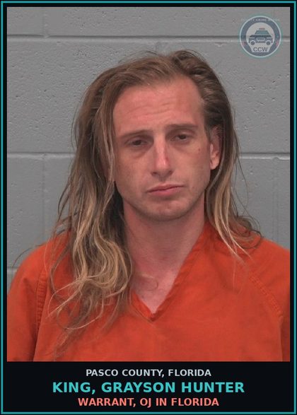 CCW arrest card for KING, GRAYSON HUNTER in Pasco County: WARRANT, OJ IN FLORIDA