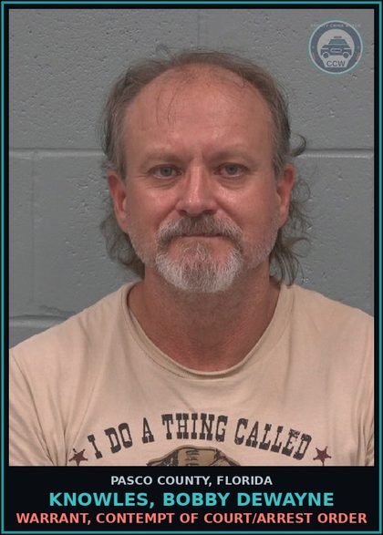 CCW arrest card for KNOWLES, BOBBY DEWAYNE in Pasco County: WARRANT, CONTEMPT OF COURT/ARREST ORDER