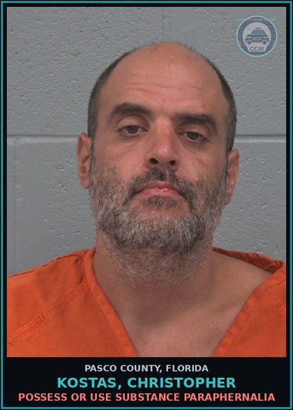 CCW arrest card for KOSTAS, CHRISTOPHER in Pasco County: POSSESS OR USE DRUG PARAPHERNALIA