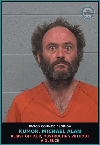 CCW arrest card for KUMOR, MICHAEL ALAN in Pasco County: RESIST OFFICER, OBSTRUCTING WITHOUT VIOLENCE