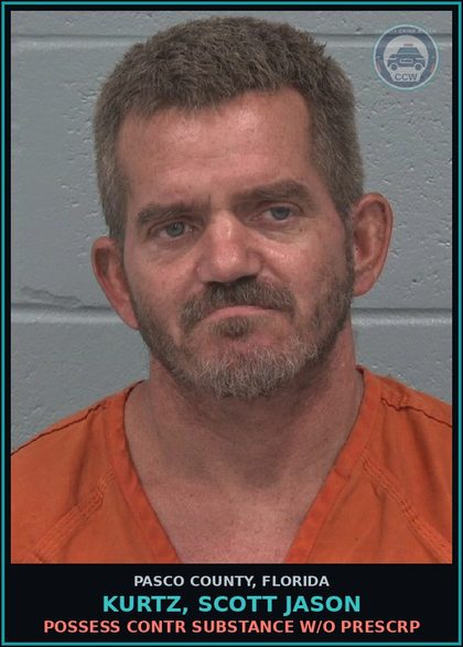CCW arrest card for KURTZ, SCOTT JASON in Pasco County: POSSESS contr substance W/O PRESCRIPTION