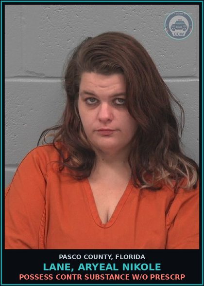 CCW arrest card for LANE, ARYEAL NIKOLE in Pasco County: POSSESS contr substance W/O PRESCRIPTION