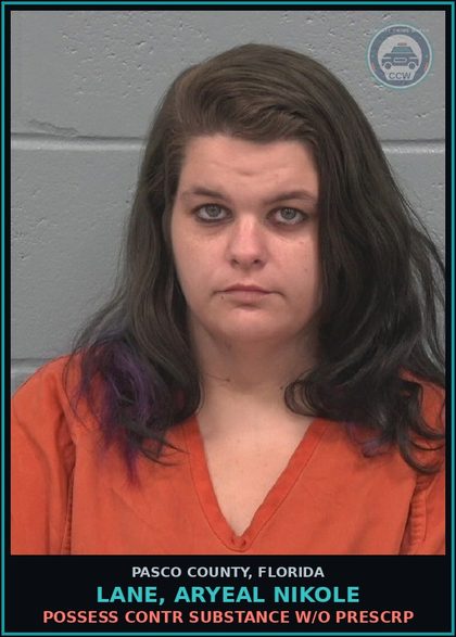 CCW arrest card for LANE, ARYEAL NIKOLE in Pasco County: POSSESS contr substance W/O PRESCRIPTION