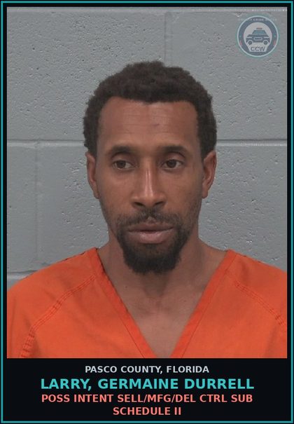 CCW arrest card for LARRY, GERMAINE DURRELL in Pasco County: TRAFFIC Fent/Fent ANALOGUES 4 GRAMS+