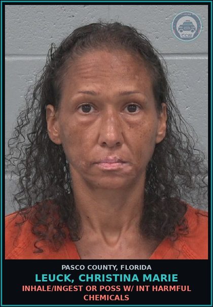 CCW arrest card for LEUCK, CHRISTINA MARIE in Pasco County: INHALE/INGEST OR POSS W/ INT HARMFUL CHEMICALS