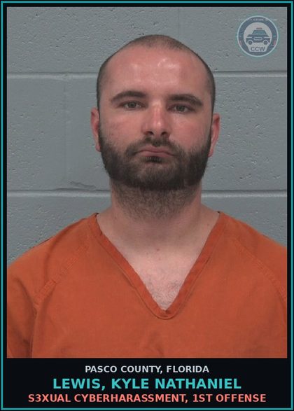 CCW arrest card for LEWIS, KYLE NATHANIEL in Pasco County: s3xual CYBERHARASSMENT, 1ST OFFENSE