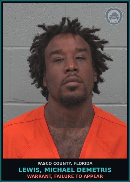 CCW arrest card for LEWIS, MICHAEL DEMETRIS in Pasco County: WARRANT, FAILURE TO APPEAR