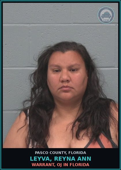 CCW arrest card for LEYVA, REYNA ANN in Pasco County: WARRANT, OJ IN FLORIDA