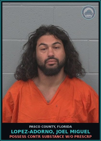 CCW arrest card for LOPEZ-ADORNO, JOEL MIGUEL in Pasco County: POSSESS contr substance W/O PRESCRIPTION