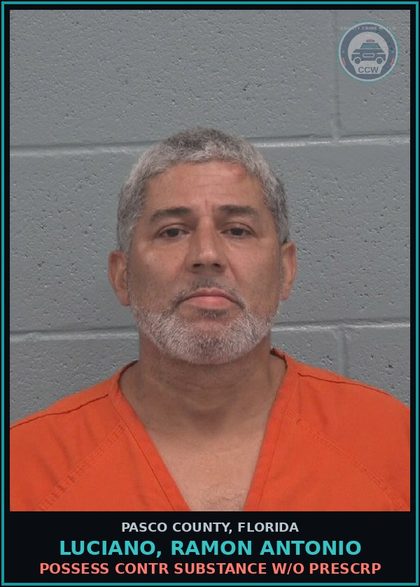 CCW arrest card for LUCIANO, RAMON ANTONIO in Pasco County: POSSESS contr substance W/O PRESCRIPTION