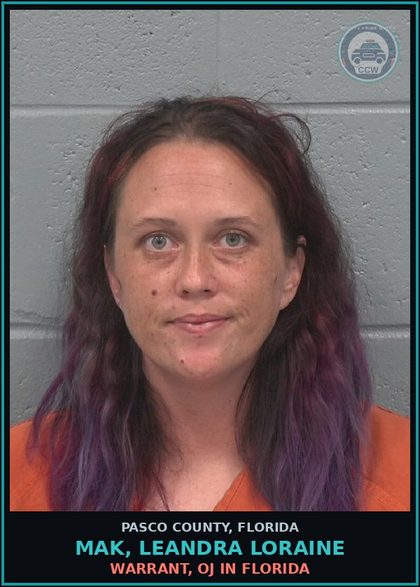 CCW arrest card for MAK, LEANDRA LORAINE in Pasco County: WARRANT, OJ IN FLORIDA