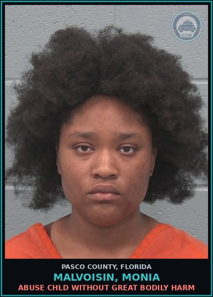 CCW arrest card for MALVOISIN, MONIA in Pasco County: ABUSE chld WITHOUT GREAT BODILY HARM