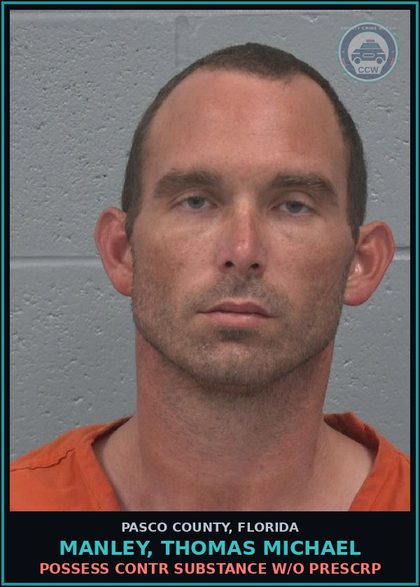 CCW arrest card for MANLEY, THOMAS MICHAEL in Pasco County: POSSESS contr substance W/O PRESCRIPTION