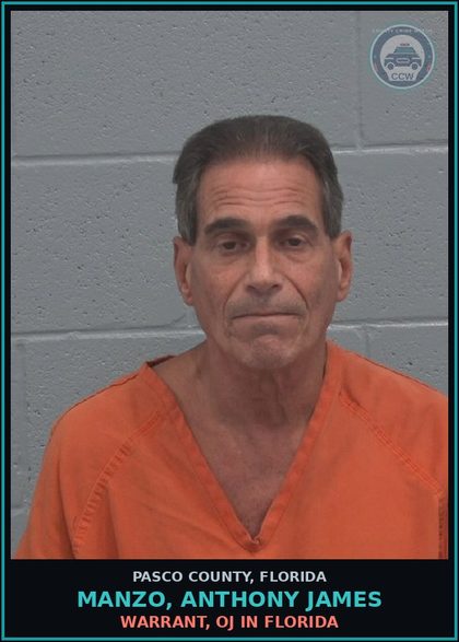 CCW arrest card for MANZO, ANTHONY JAMES in Pasco County: WARRANT, OJ IN FLORIDA