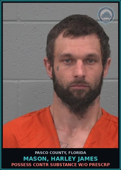 CCW arrest card for MASON, HARLEY JAMES in Pasco County: POSSESS contr substance W/O PRESCRIPTION