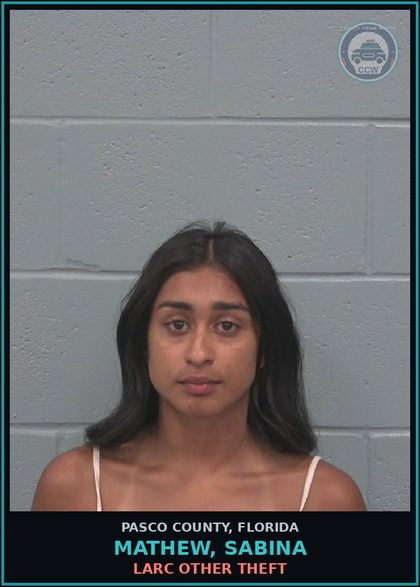 CCW arrest card for MATHEW, SABINA in Pasco County: LARC OTHER THEFT