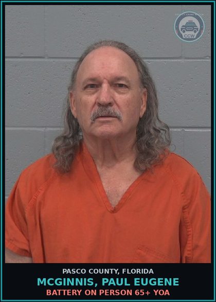 CCW arrest card for MCGINNIS, PAUL EUGENE in Pasco County: BATTERY ON PERSON 65+ YOA
