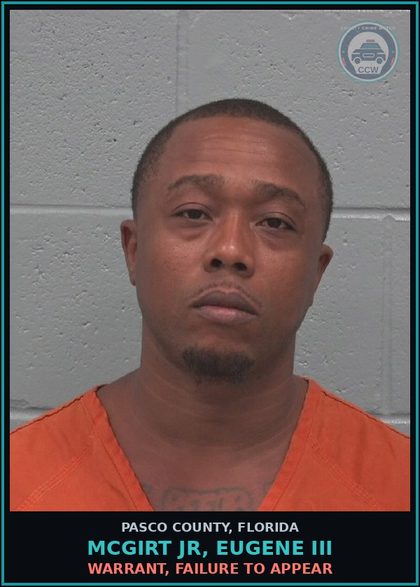 CCW arrest card for MCGIRT JR, EUGENE III in Pasco County: WARRANT, FAILURE TO APPEAR