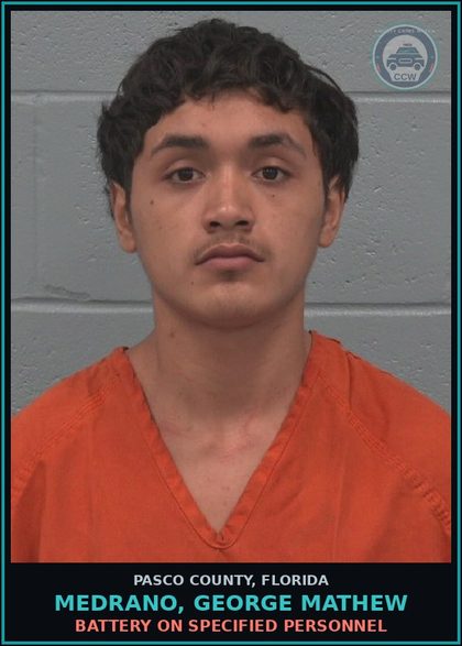 CCW arrest card for MEDRANO, GEORGE MATHEW in Pasco County: BATTERY ON SPECIFIED PERSONNEL