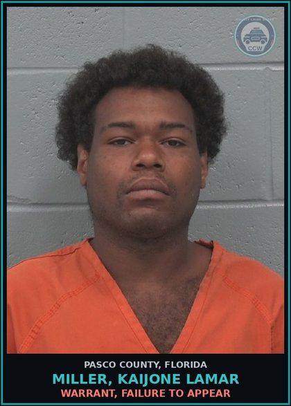 CCW arrest card for MILLER, KAIJONE LAMAR in Pasco County: WARRANT, FAILURE TO APPEAR