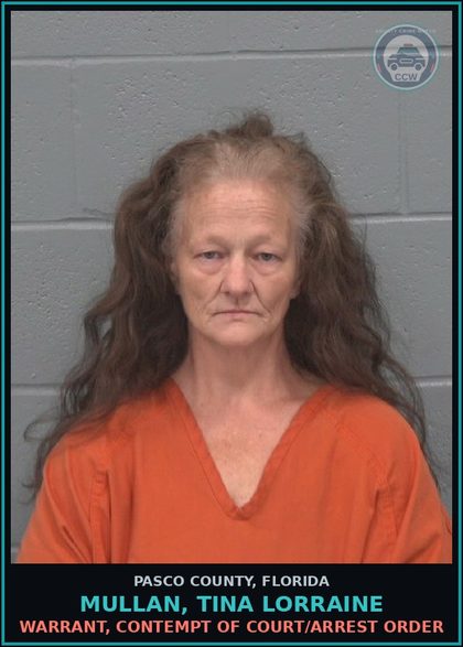 CCW arrest card for MULLAN, TINA LORRAINE in Pasco County: WARRANT, CONTEMPT OF COURT/ARREST ORDER