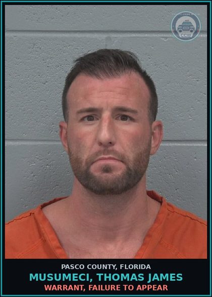 CCW arrest card for MUSUMECI, THOMAS JAMES in Pasco County: WARRANT, FAILURE TO APPEAR