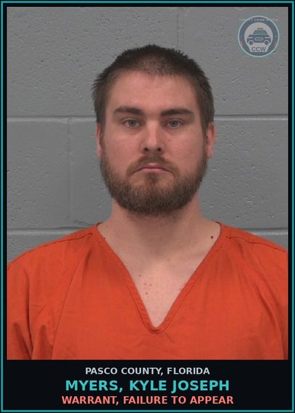 CCW arrest card for MYERS, KYLE JOSEPH in Pasco County: WARRANT, FAILURE TO APPEAR