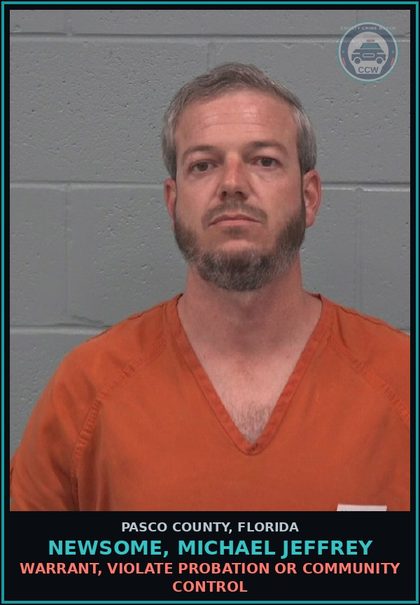 CCW arrest card for NEWSOME, MICHAEL JEFFREY in Pasco County: WARRANT, VIOLATE PROBATION OR COMMUNITY CONTROL