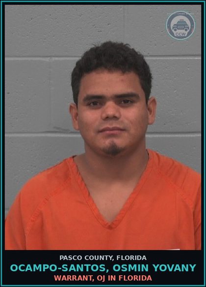 CCW arrest card for OCAMPO-SANTOS, OSMIN YOVANY in Pasco County: WARRANT, OJ IN FLORIDA
