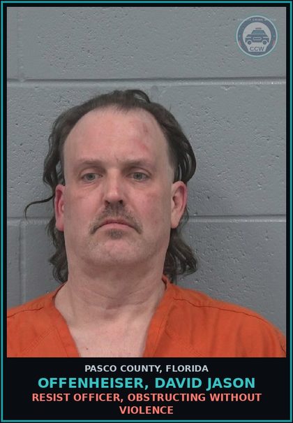 CCW arrest card for OFFENHEISER, DAVID JASON in Pasco County: POSSESS contr substance W/O PRESCRIPTION