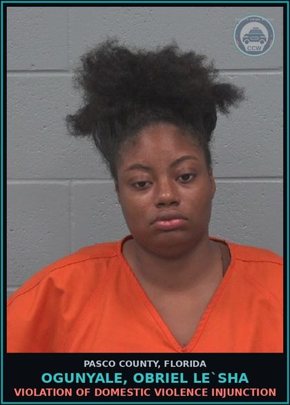 CCW arrest card for OGUNYALE, OBRIEL LE`SHA in Pasco County: VIOLATION OF DOMESTIC VIOLENCE INJUNCTION