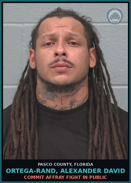 CCW arrest card for ORTEGA-RAND, ALEXANDER DAVID in Pasco County: COMMIT AFFRAY FIGHT IN PUBLIC