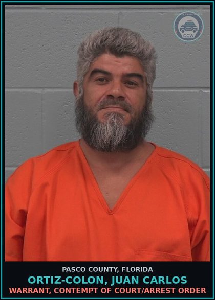 CCW arrest card for ORTIZ-COLON, JUAN CARLOS in Pasco County: WARRANT, CONTEMPT OF COURT/ARREST ORDER